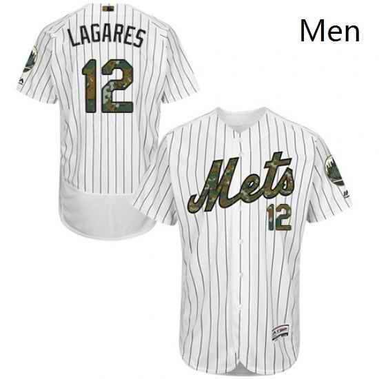 Mens Majestic New York Mets 12 Juan Lagares Authentic White 2016 Memorial Day Fashion Flex Base MLB Jersey